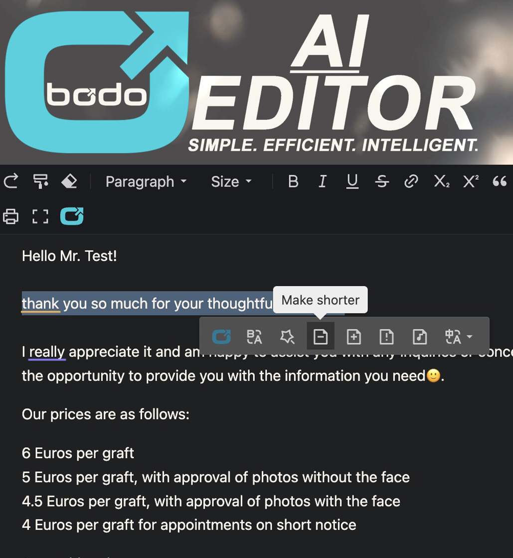 Bodo AI Editor com edição de texto baseada em IA diretamente no fluxo de tickets