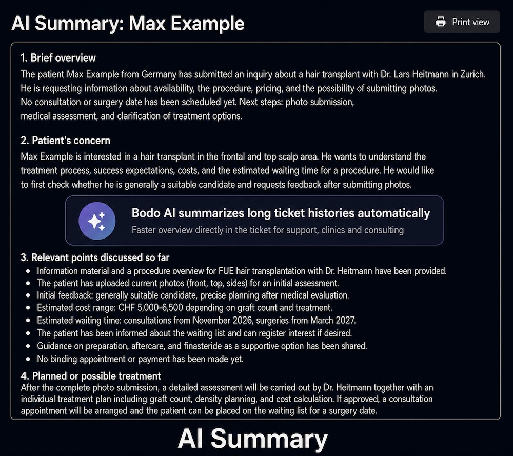 AI ticket summary in Bodo