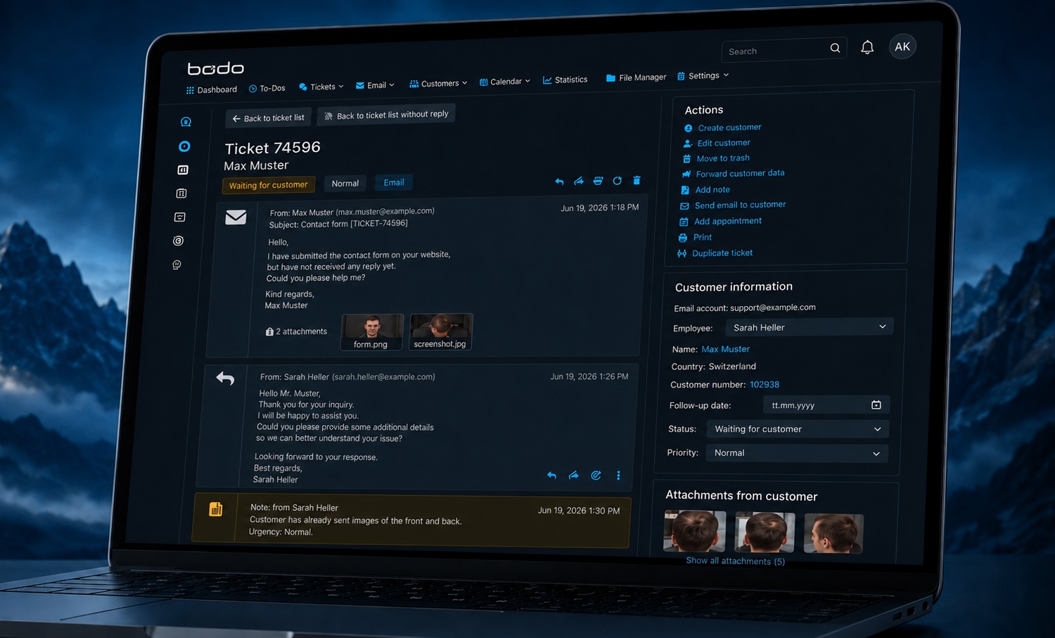 Bodo Email Ticketing System Interface