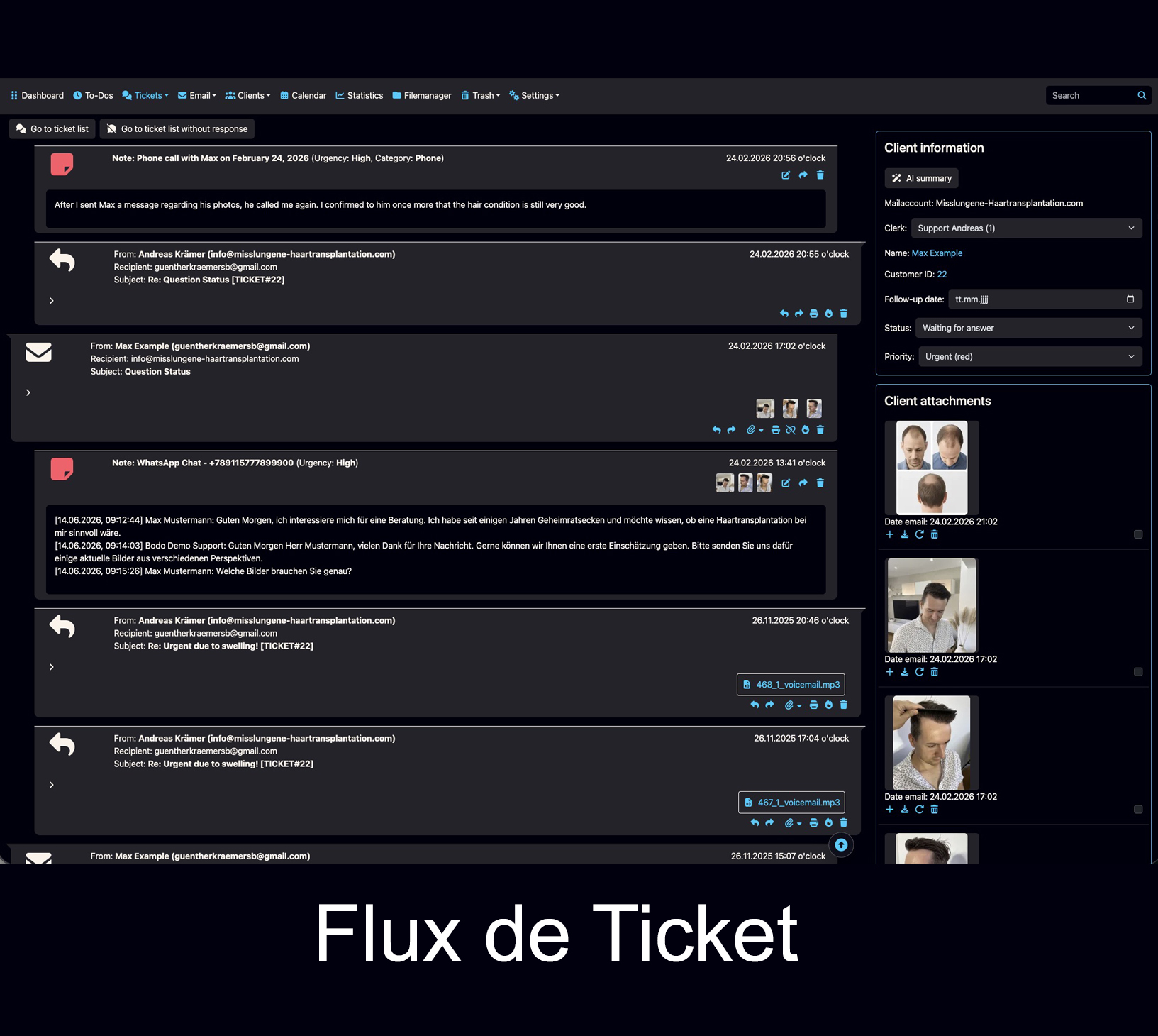 Système de gestion de tickets par e-mail avec historique client complet dans Bodo