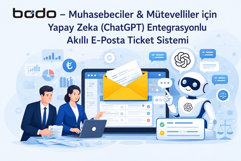 Yapay zeka entegrasyonlu vergi danışmanları ve mütevelliler için Bodo e-posta biletleme sistemi CRM