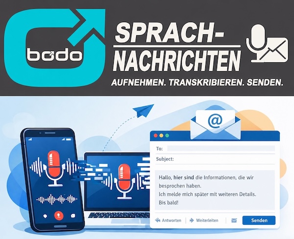 Bodo Sprachnachrichten per E-Mail aufnehmen, transkribieren und senden