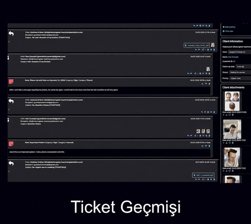 Normal bir gelen kutusu yerine eksiksiz müşteri geçmişine sahip e-posta biletleme sistemi