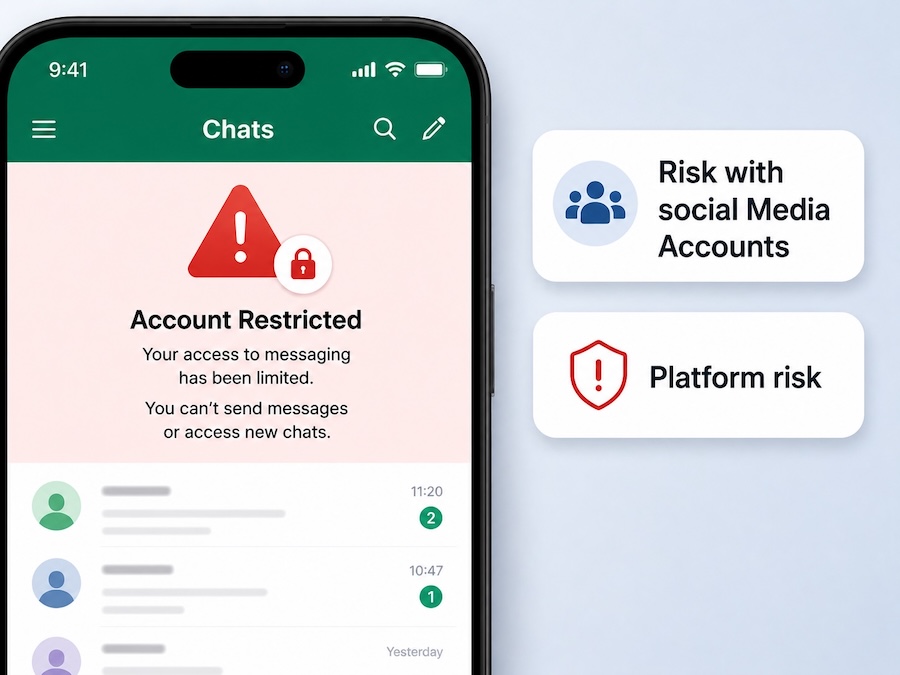 Account restricted warning showing platform risk with social media accounts