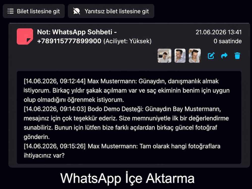 WhatsApp sohbetini Bodo’ya not olarak içe aktarma