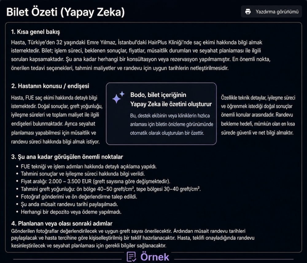 Bodo’da yapay zeka ticket özeti