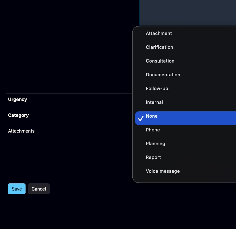 Category selection in Bodo notes for documentation