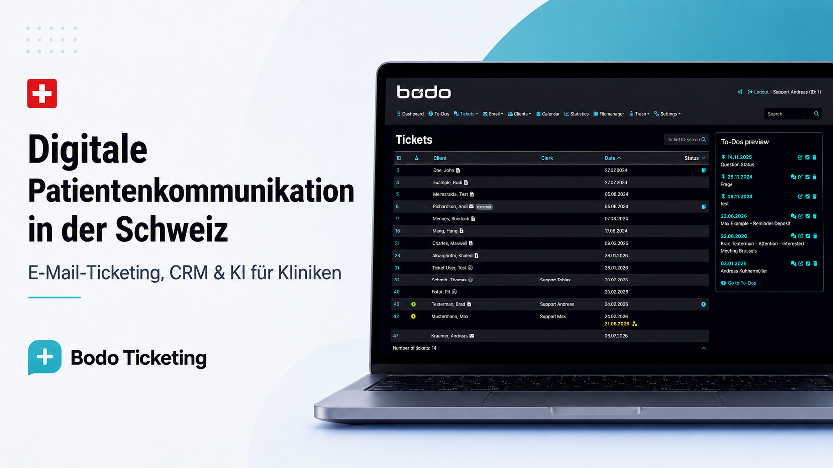 Software für digitale Patientenkommunikation in der Schweiz | Email-Ticketing, CRM, KI für Kliniken und Praxen