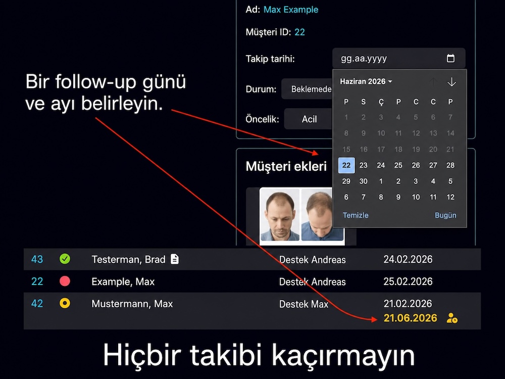 Bodo'da Takip Tarihleri: ticket’ın açık bir görev olarak tekrar görünür olması için bir gün ve ay belirleyin