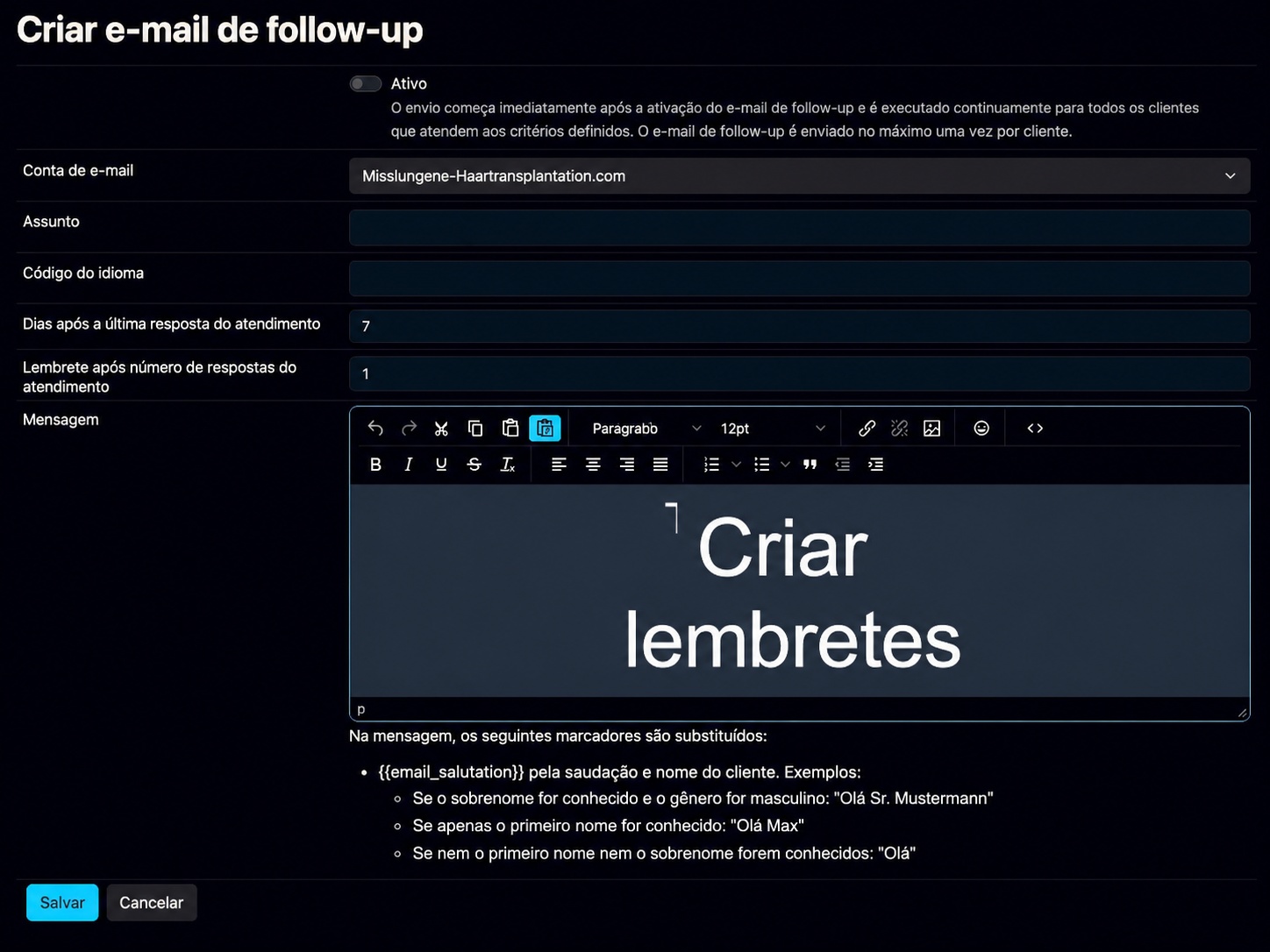 E-mails automáticos de lembrete no Bodo para clientes que não responderam após uma resposta da equipe