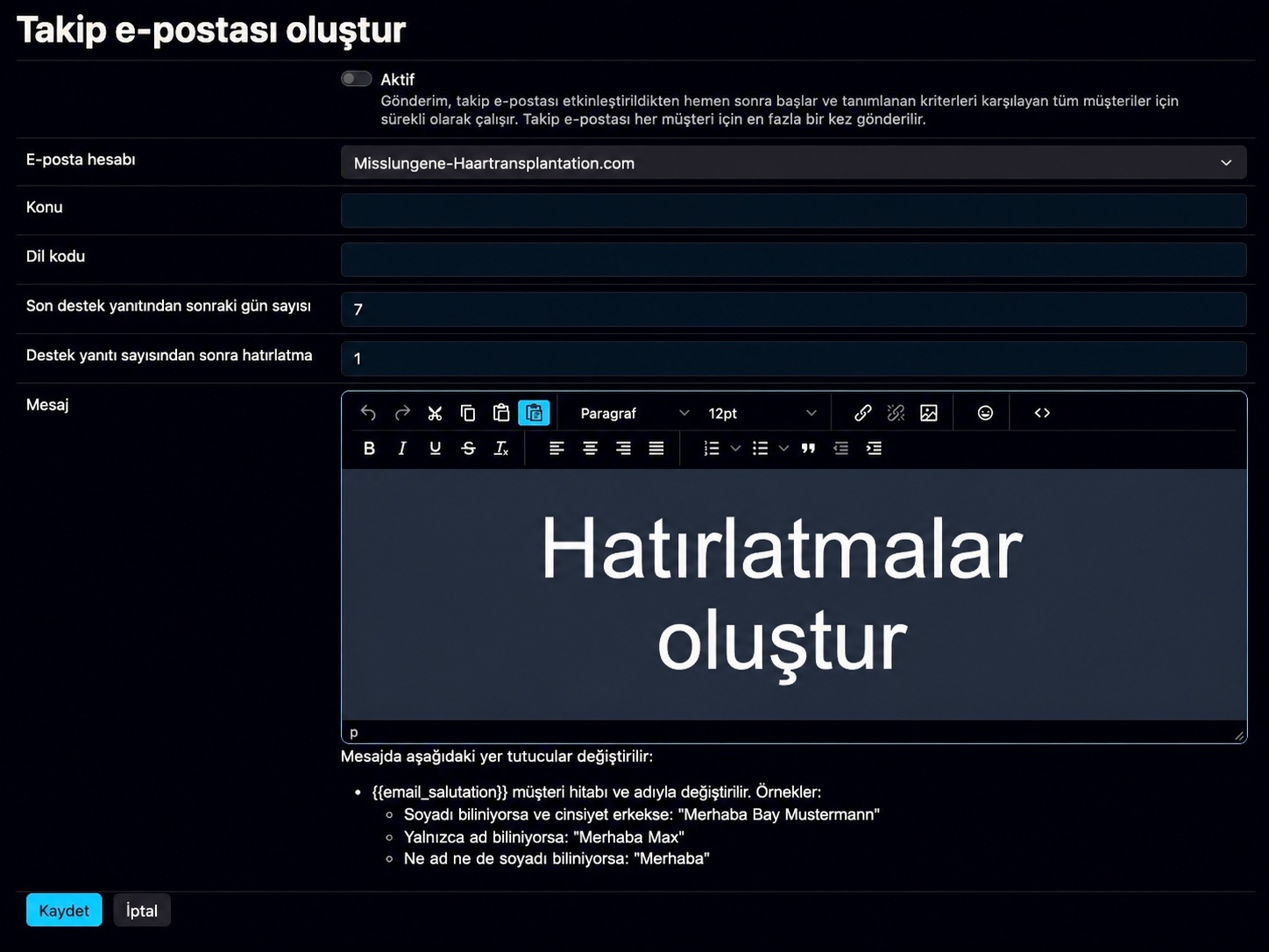 Bodo'da Otomatik Hatırlatma E-postaları: sessiz leadler için ayarlanabilir zamanlama ve özel hatırlatma metni