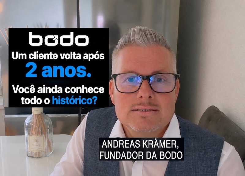Quando um cliente volta depois de anos — Bodo CRM de tickets por e-mail com histórico completo do cliente